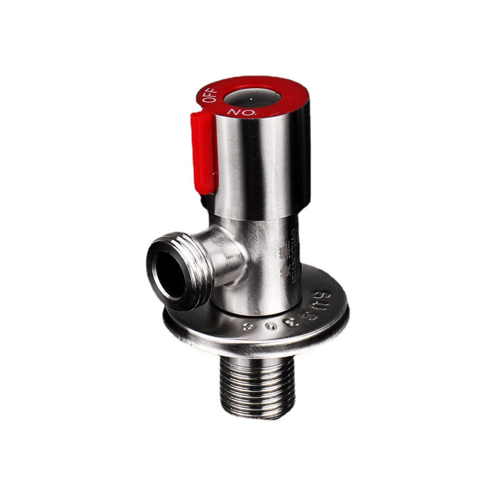 (Red) Stainless Steel Brushed Hot & Cold Water Triangle Valve G1/2 Thread Angle Valves w/ Rotatable Switch for Toilet Sink Heater