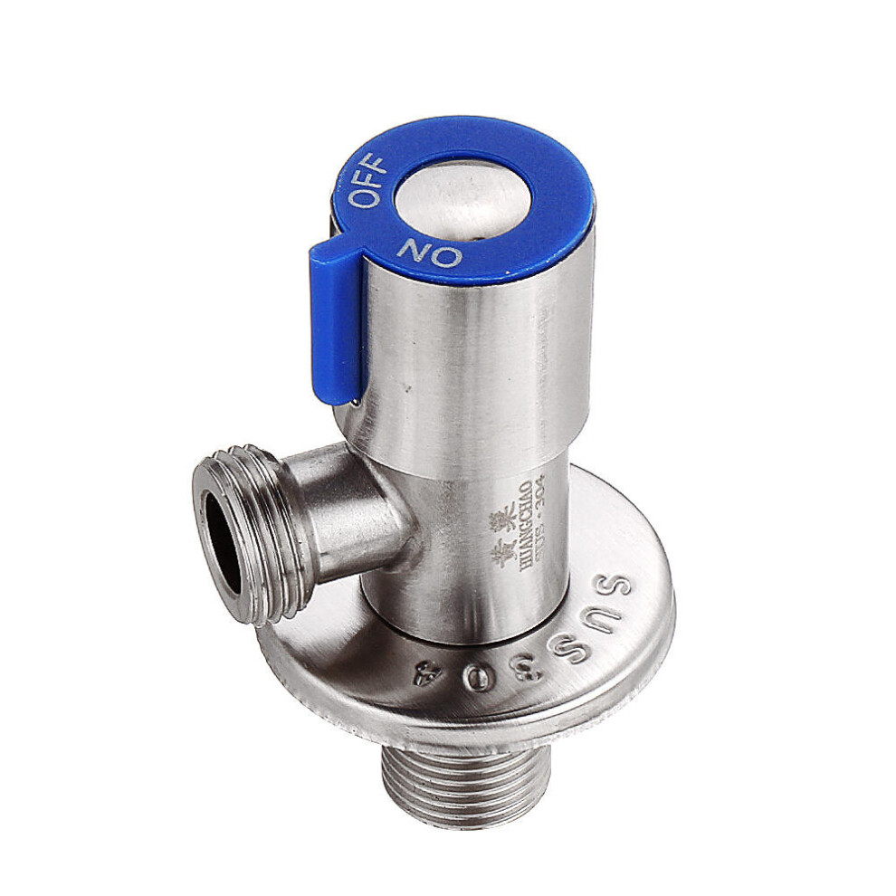 (Blue) Stainless Steel Brushed Hot & Cold Water Triangle Valve G1/2 Thread Angle Valves w/ Rotatable Switch for Toilet Sink Heater