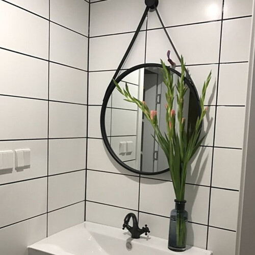 Living And Home (60cm) Modern Round Hanging Mirror with Adjustable Leather Strap