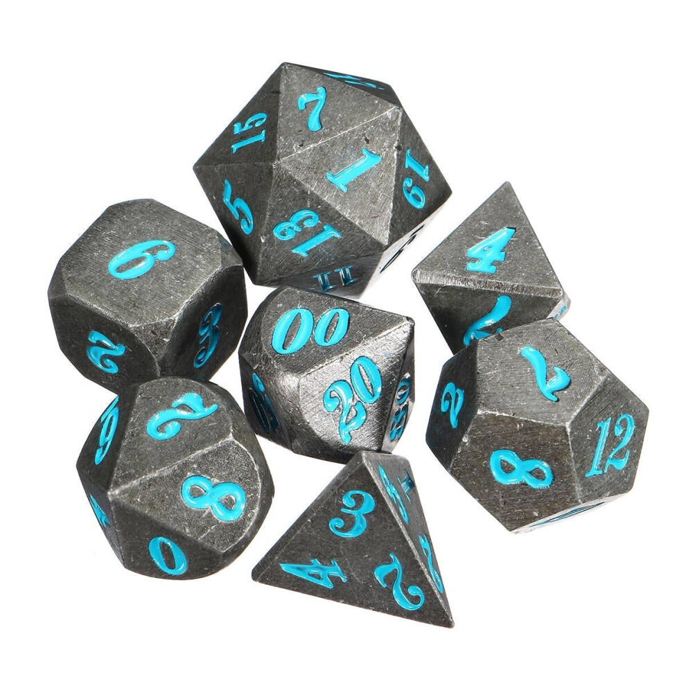 () Antique Metal 7 Pcs Multisided Dice Heavy Polyhedral Dices Set w/ Bag