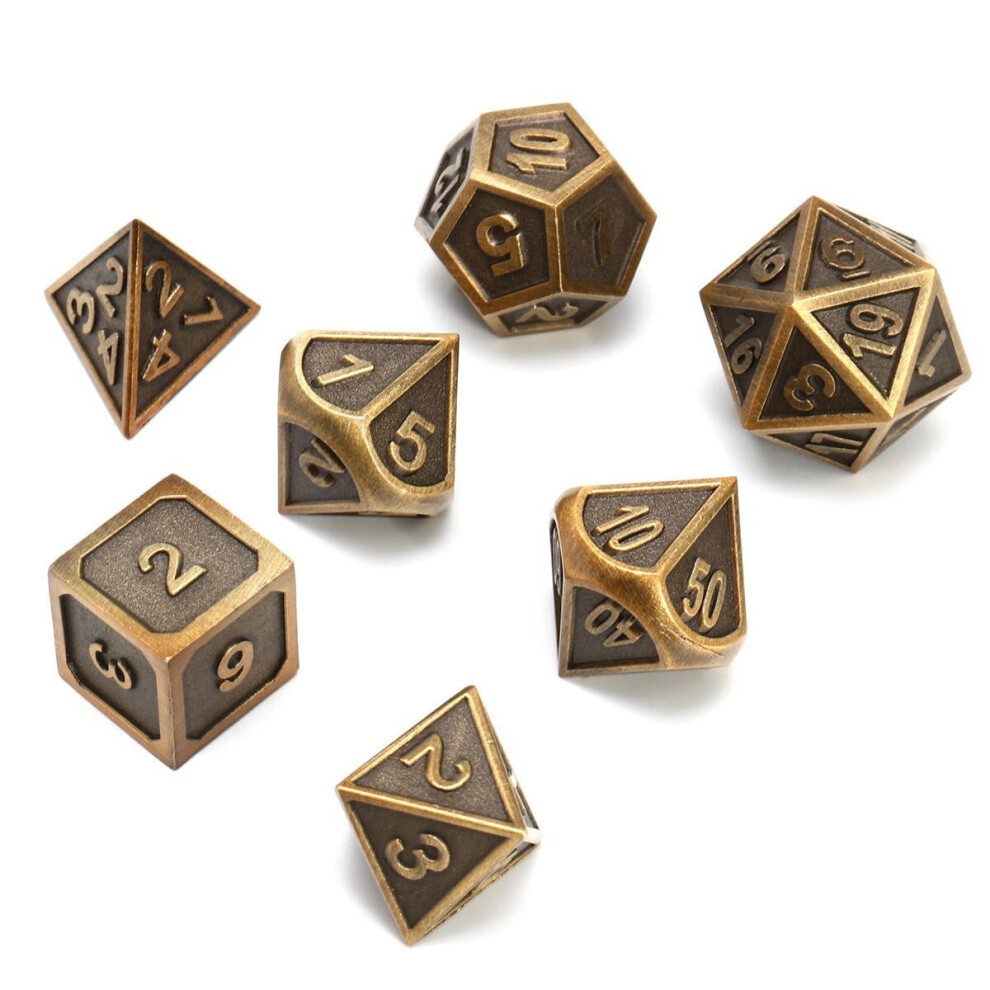 () 7Pcs Dice Polyhedral Dices Set Zinc Alloy Metal Role Multi-sided D4-D20 with Bags