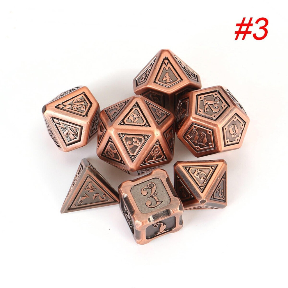 () 7pcs Set Embossed Heavy Metal Polyhedral Dices Playing Board Game Zinc Alloy