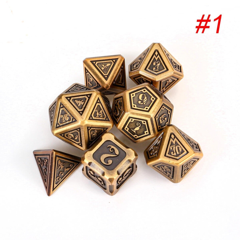 () 7pcs Set Embossed Heavy Metal Polyhedral Dices Playing Board Game Zinc Alloy