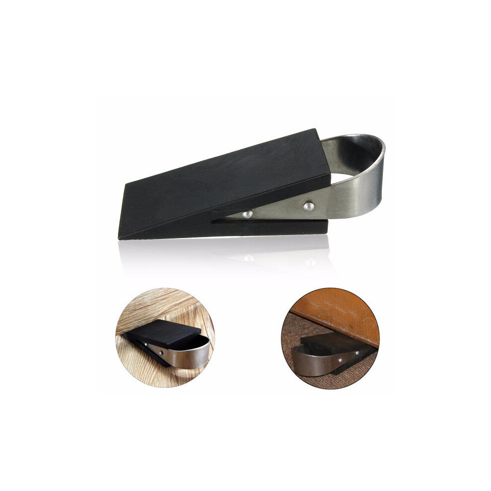 Rubber & Stainless Steel Door Stop Wedge Safety Protector Stopper Block