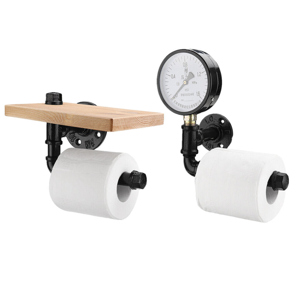 (A) Rustic Industrial Toilet Paper Roll Holder Pipe Shelf Floating Bathroom Home DIY Storage
