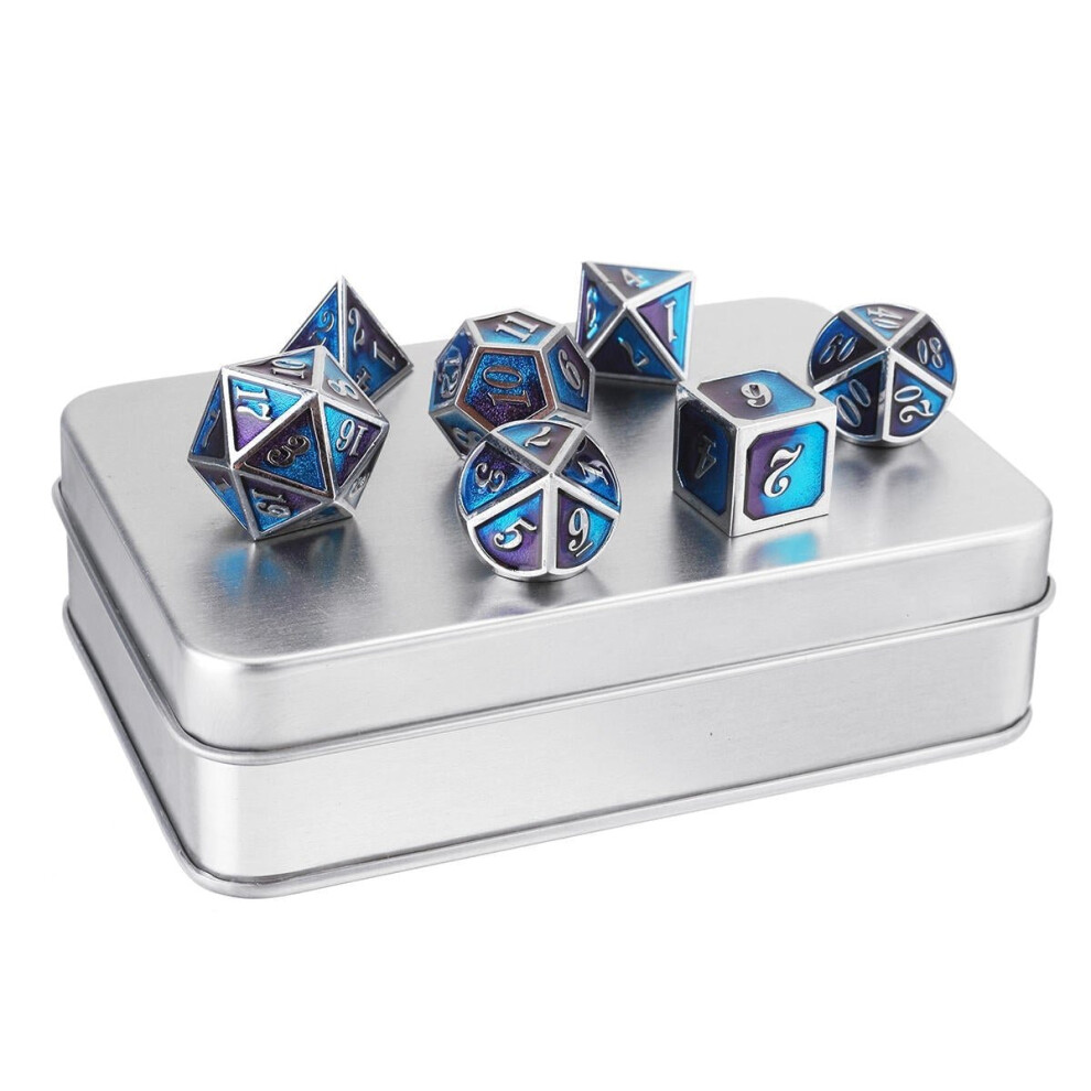 () 7PCS/SET Creative Metal Multi-faced Dice Set Heavy Duty Polyhedral Dices Role Playing Game Party W/ Case