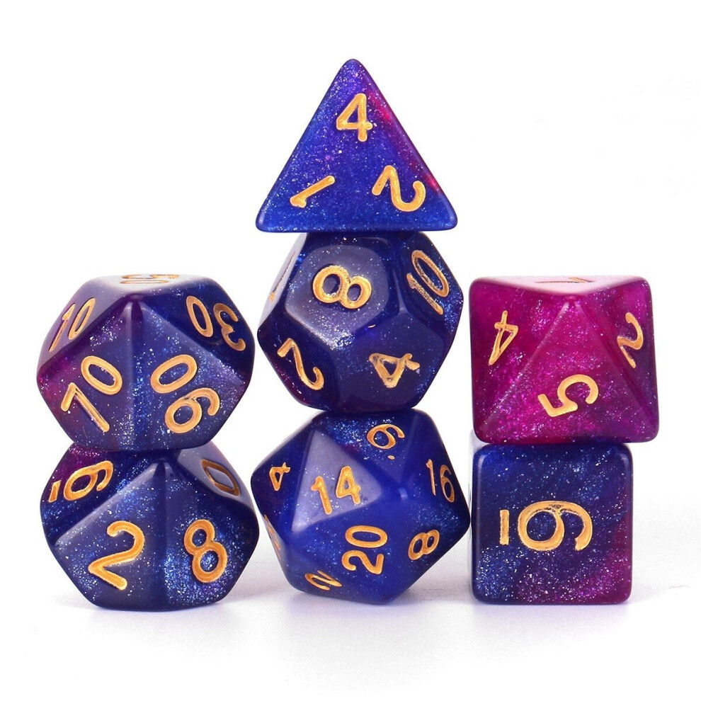 () 7Pcs Galaxy Polyhedral Dices For Dungeons Dragons Games D20 D12 D10 D8 D6 D4 +Bag