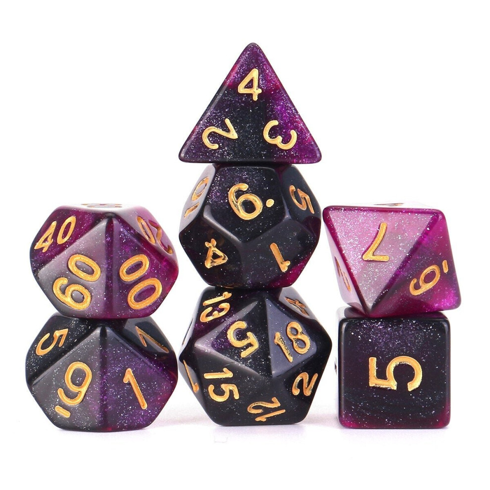 () 7Pcs Galaxy Polyhedral Dices For Dungeons Dragons Games D20 D12 D10 D8 D6 D4 +Bag