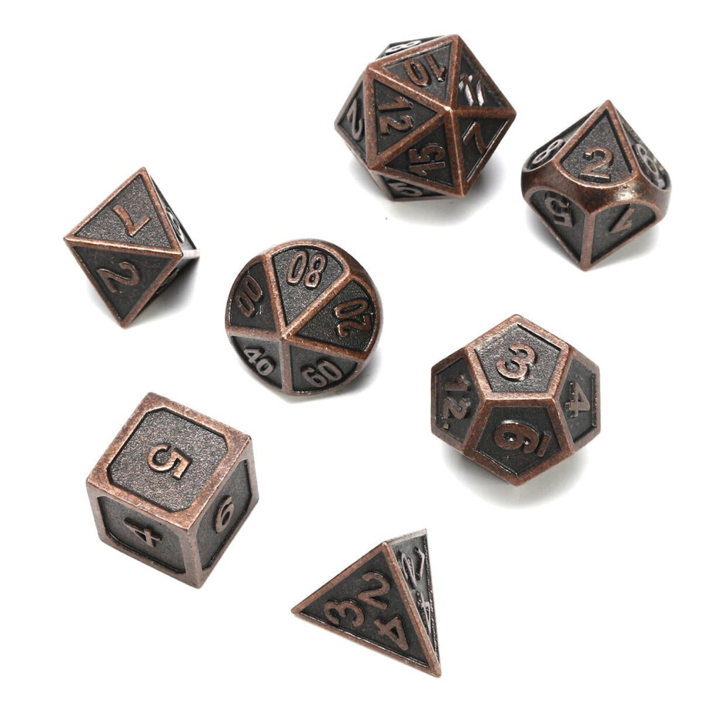 Solid Metal Polyhedral Dice Antique Color Role Playing RPG Gadget 7 Set With Bag