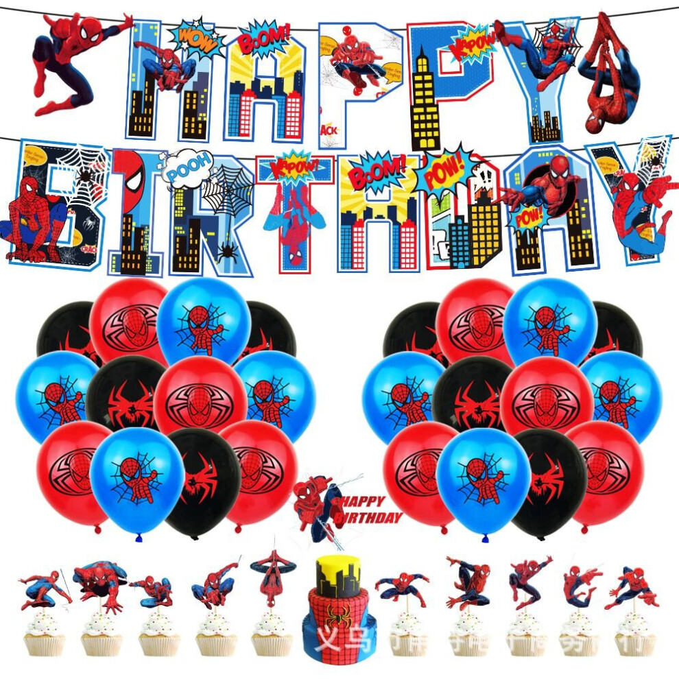 (Suit) Spiderman Happy Birthday Banner Balloons Decorations Kids Party Decor