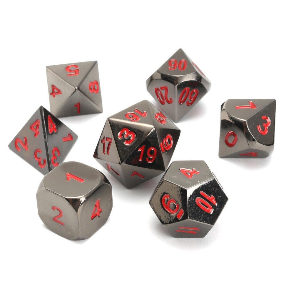 () Metal Polyhedral Dice with Bag Green Red 7 Piece Set DnD RPG