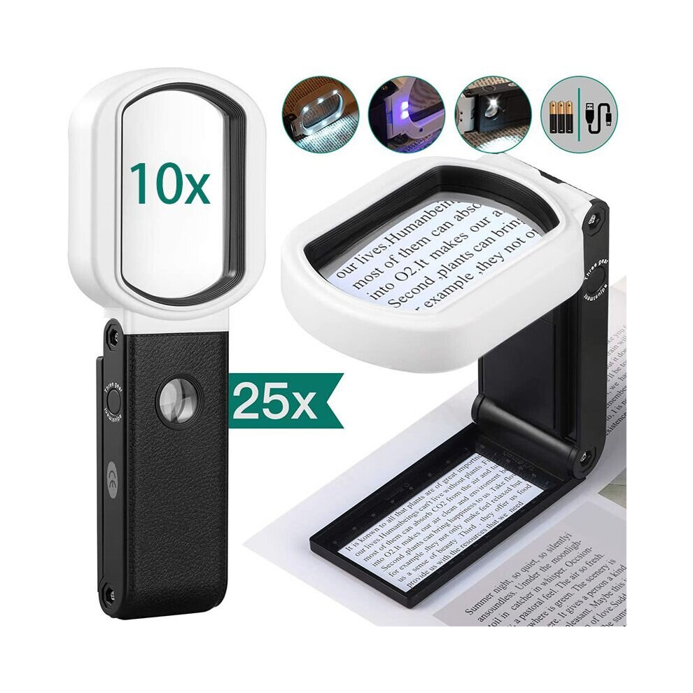 10/25X LED Multifunction Rectangular Handheld Magnifying Glass Vertical Reading