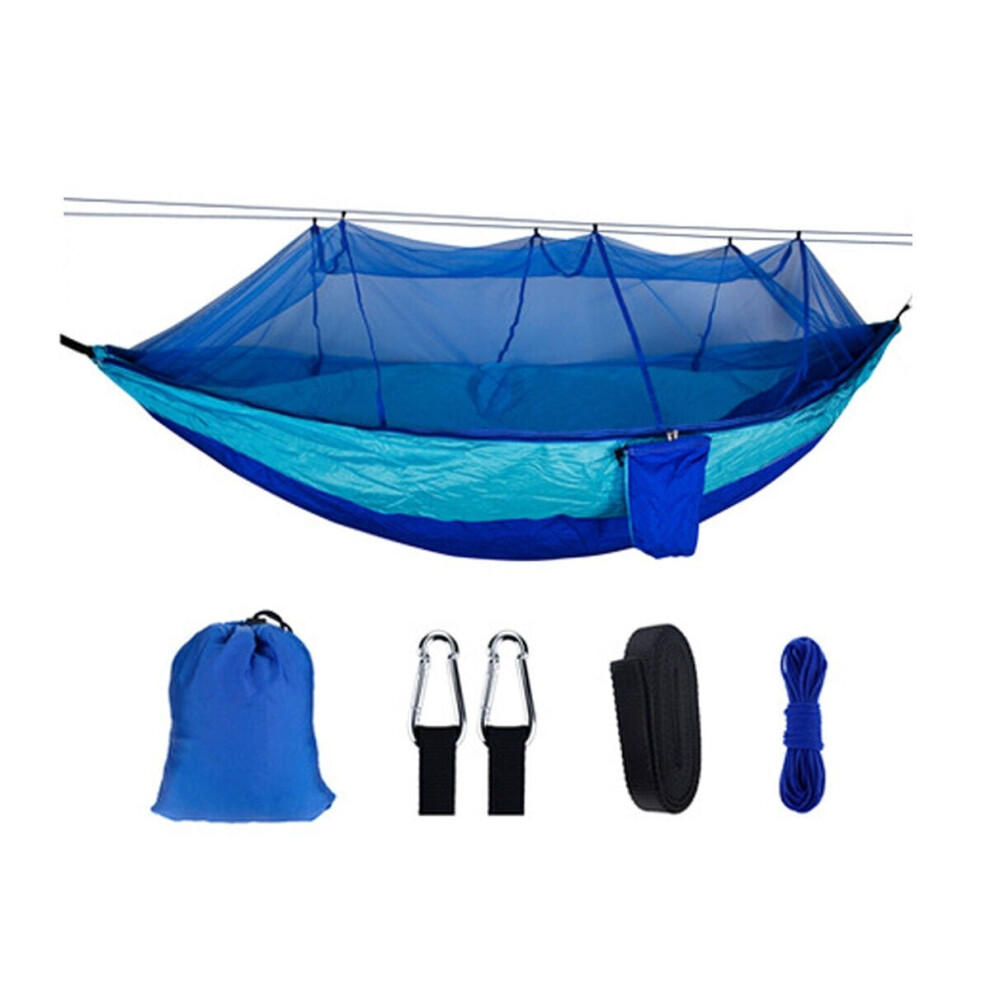 (Blue) 260x140cm Double Outdoor Travel Camping Hammock Bed W/ Mosquito Net Kit