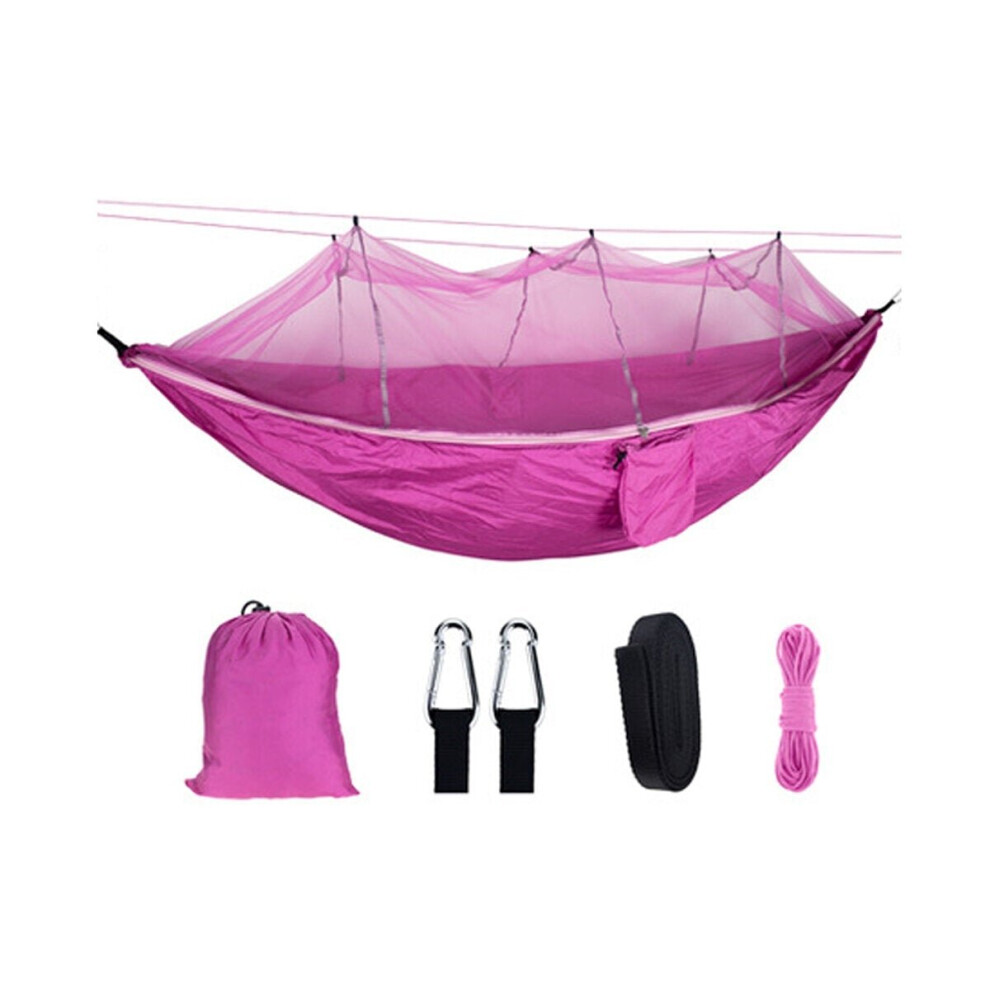 (Pink) 260x140cm Double Outdoor Travel Camping Hammock Bed W/ Mosquito Net Kit