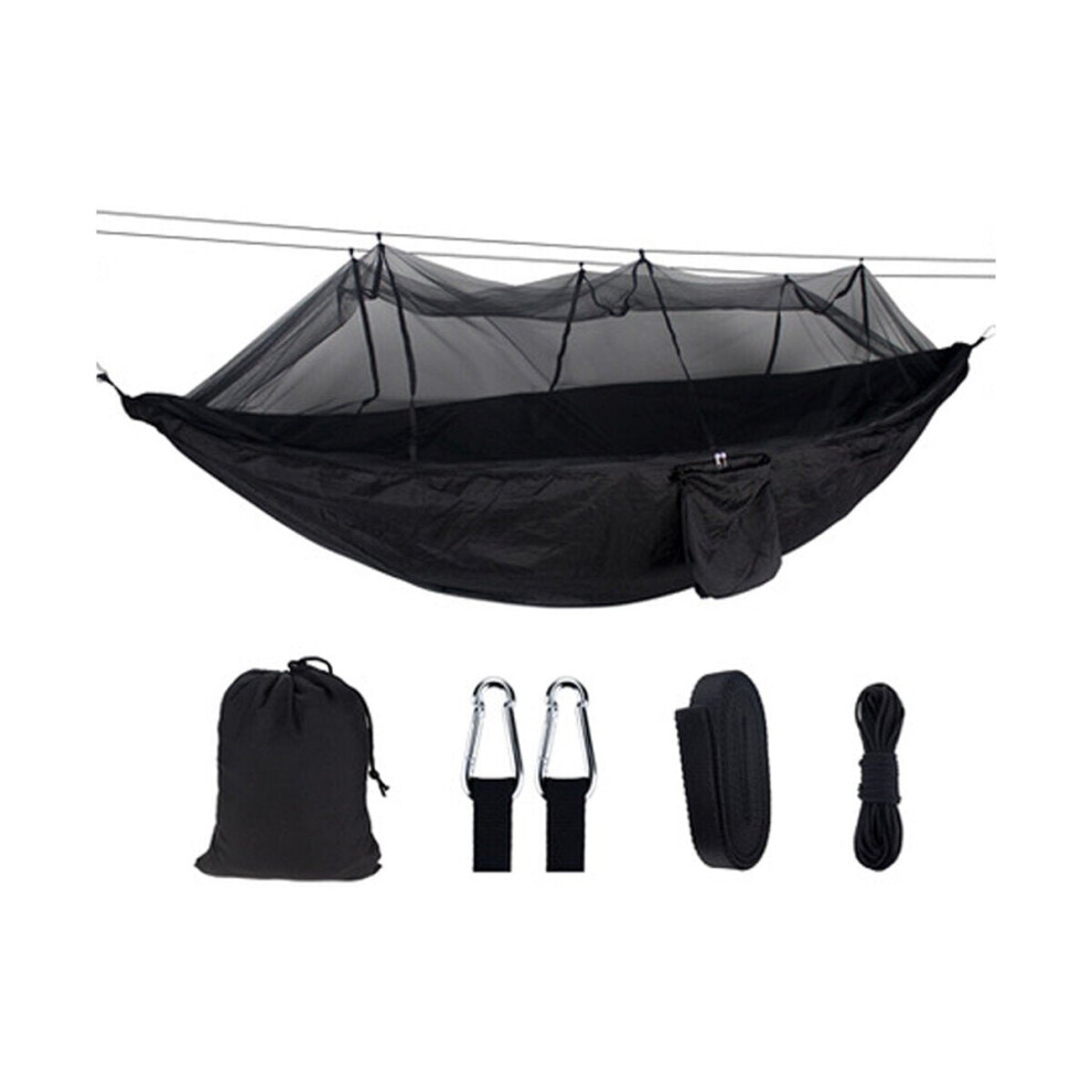 (Black) 260x140cm Double Outdoor Travel Camping Hammock Bed W/ Mosquito Net Kit