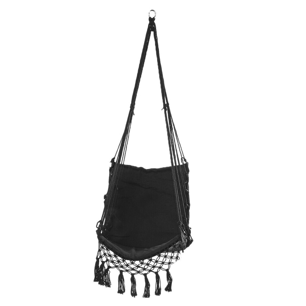 (Black) Tassel Hanging Chair Canvas Swing Hanging Chair Stable Indoor Outdoor Garden Travel Swing