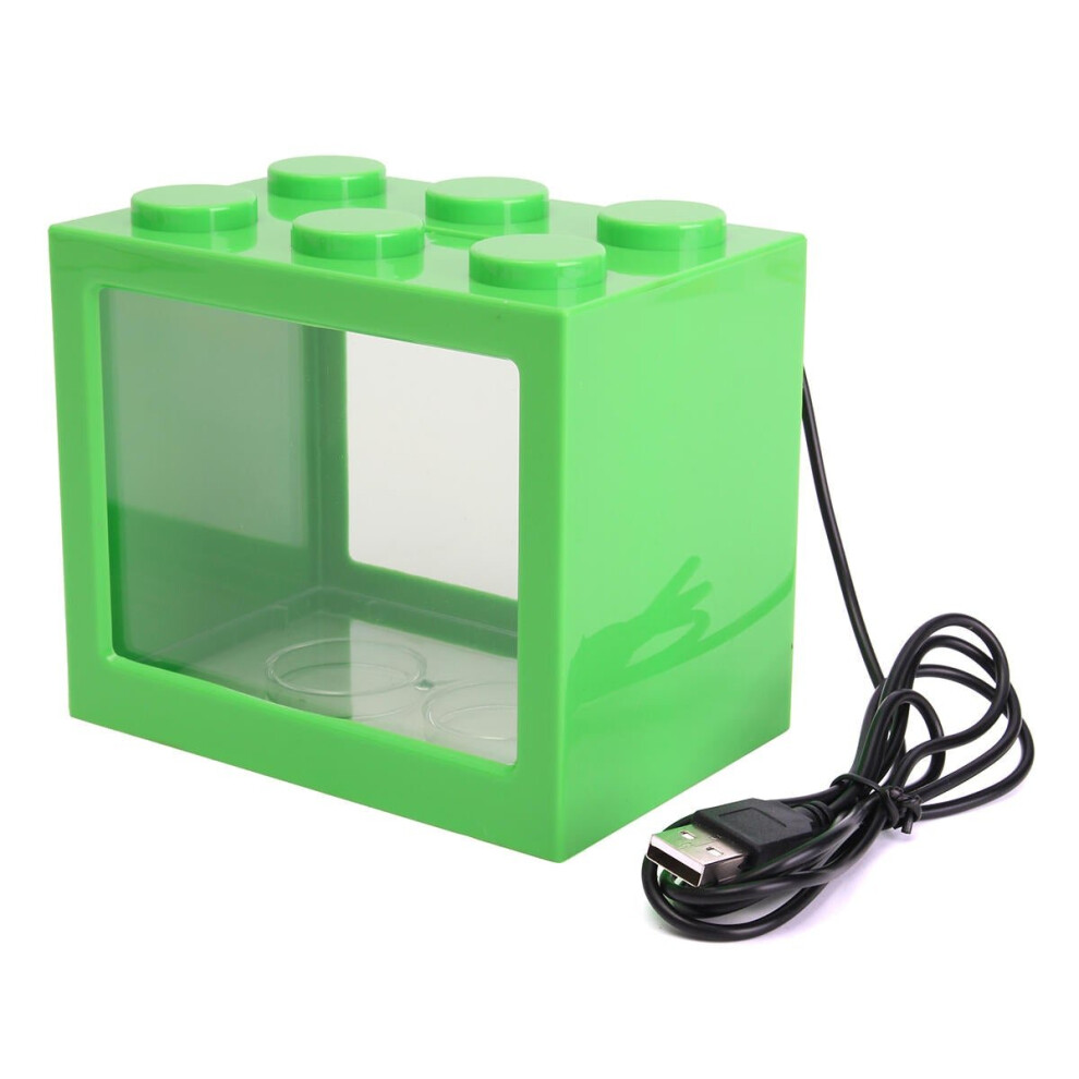 (Green) Mini USB LED Light Clear Fish Tank Mini Aquarium Bo* Bettas Office Desktop Decor