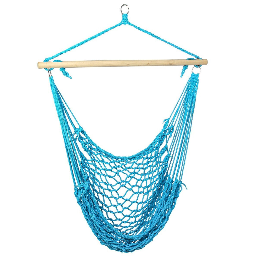 (Blue) Hammock Chair Swing Rope Seat Net Chair Tree Outdoor Patio Indoor 200kg