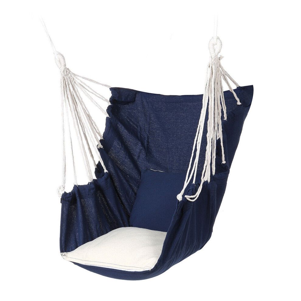 (Blue) Max Load 200KG Hanging Rope Chair Hammock Swing Seat Indoor Outdoor Patio Porch Garden Supplies