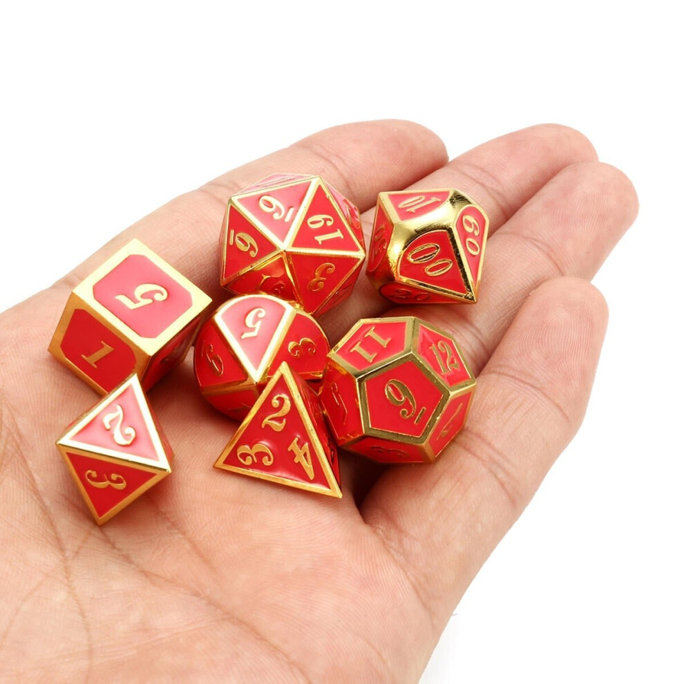 () 7pcs Zinc Alloy Multisided Dices Set Enamel Embossed Heavy Metal Polyhedral Dice With Bag