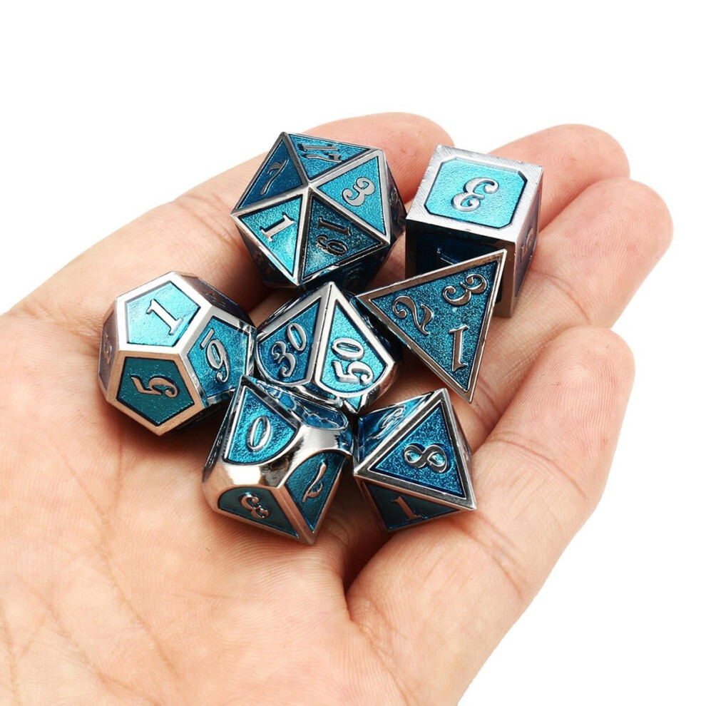 () 7pcs Zinc Alloy Multisided Dices Set Enamel Embossed Heavy Metal Polyhedral Dice With Bag