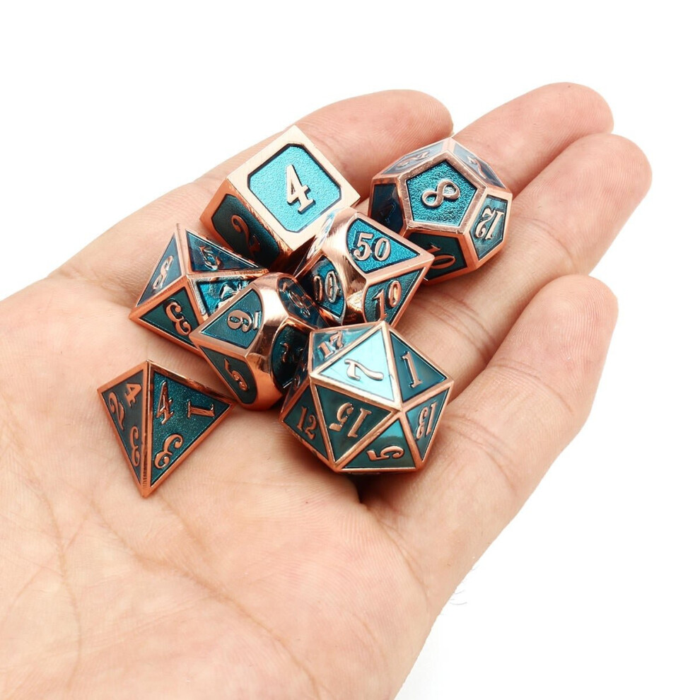 () 7pcs Zinc Alloy Multisided Dices Set Enamel Embossed Heavy Metal Polyhedral Dice With Bag