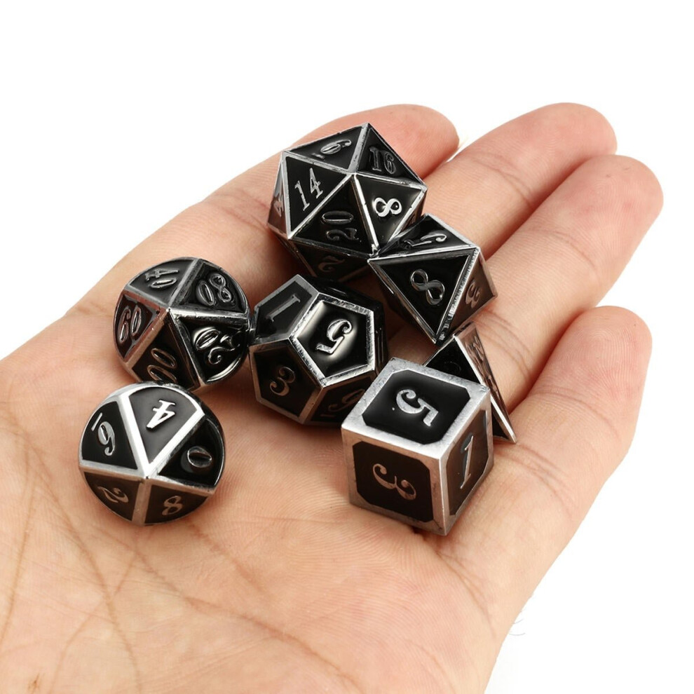 () 7pcs Zinc Alloy Multisided Dices Set Enamel Embossed Heavy Metal Polyhedral Dice With Bag