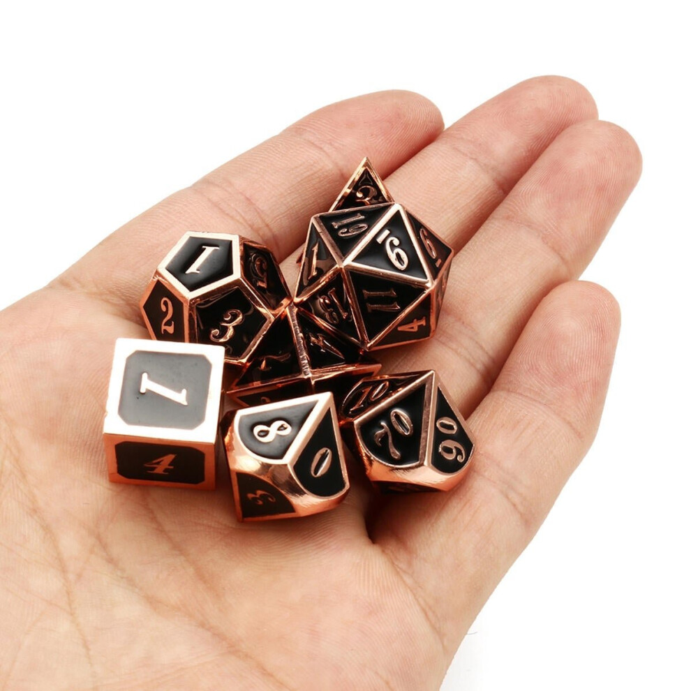 () 7pcs Zinc Alloy Multisided Dices Set Enamel Embossed Heavy Metal Polyhedral Dice With Bag