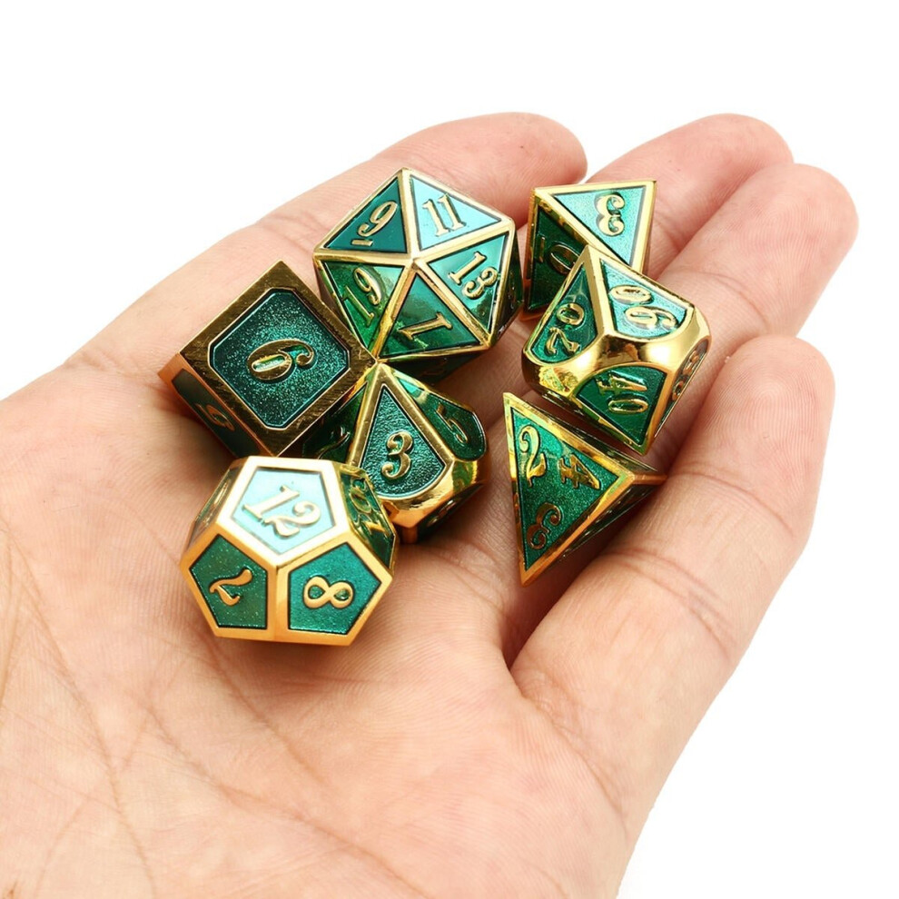 () 7pcs Zinc Alloy Multisided Dices Set Enamel Embossed Heavy Metal Polyhedral Dice With Bag