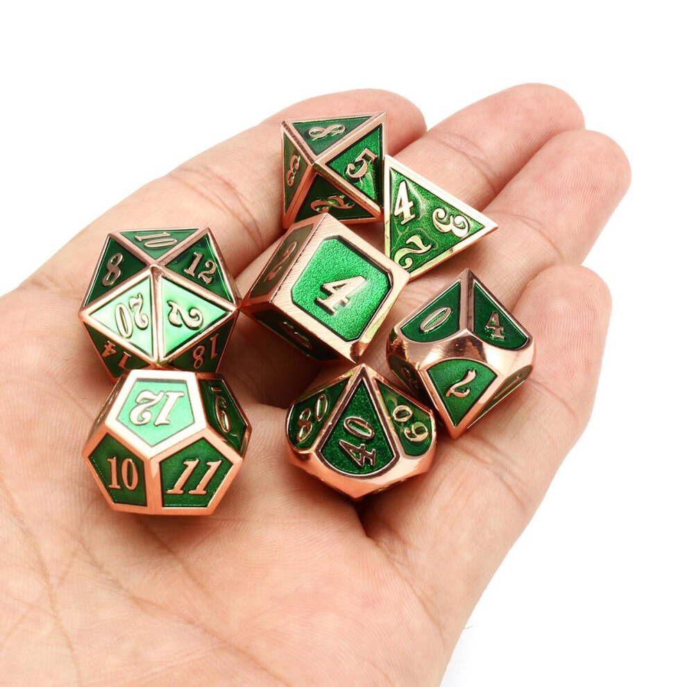 () 7pcs Zinc Alloy Multisided Dices Set Enamel Embossed Heavy Metal Polyhedral Dice With Bag