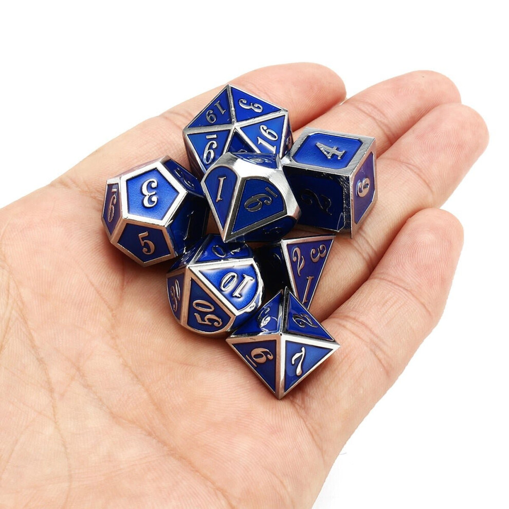 () 7pcs Zinc Alloy Multisided Dices Set Enamel Embossed Heavy Metal Polyhedral Dice With Bag