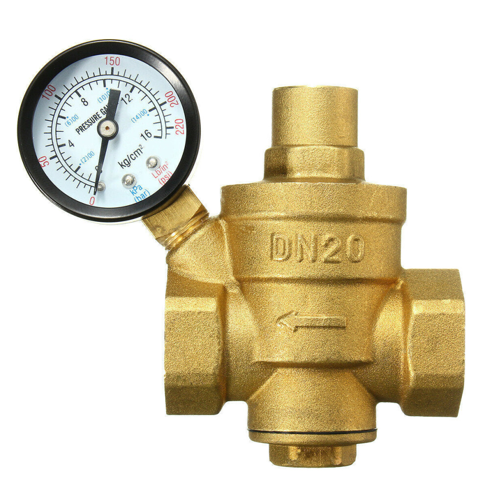 () Adjustable Water Heater Pressure Reducing Valve with Gauge Meter Safety Relief Regulator Controller