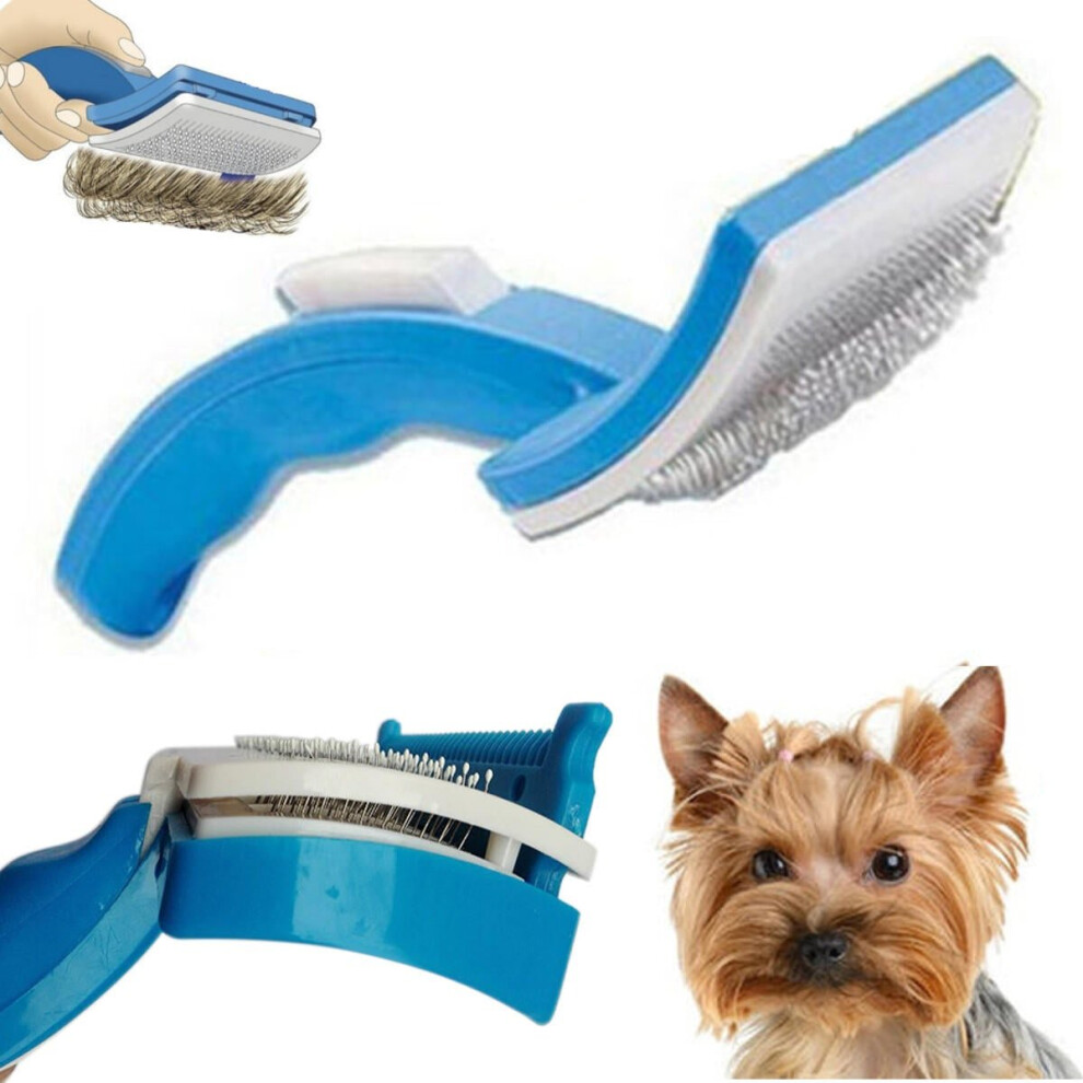 Pet Dog Cat Grooming Self Cleaning Pet Brush + Comb Hair Fur Trimmer Shedding Tool