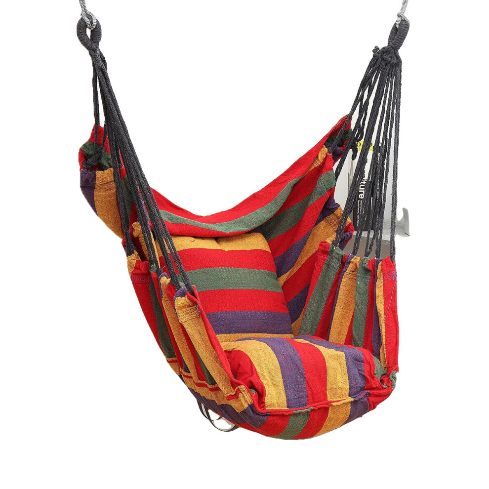 (Color bar red) Hammock Cotton Rope Sky Chair Swing Seat Cushion Garden Outdoor Indoor