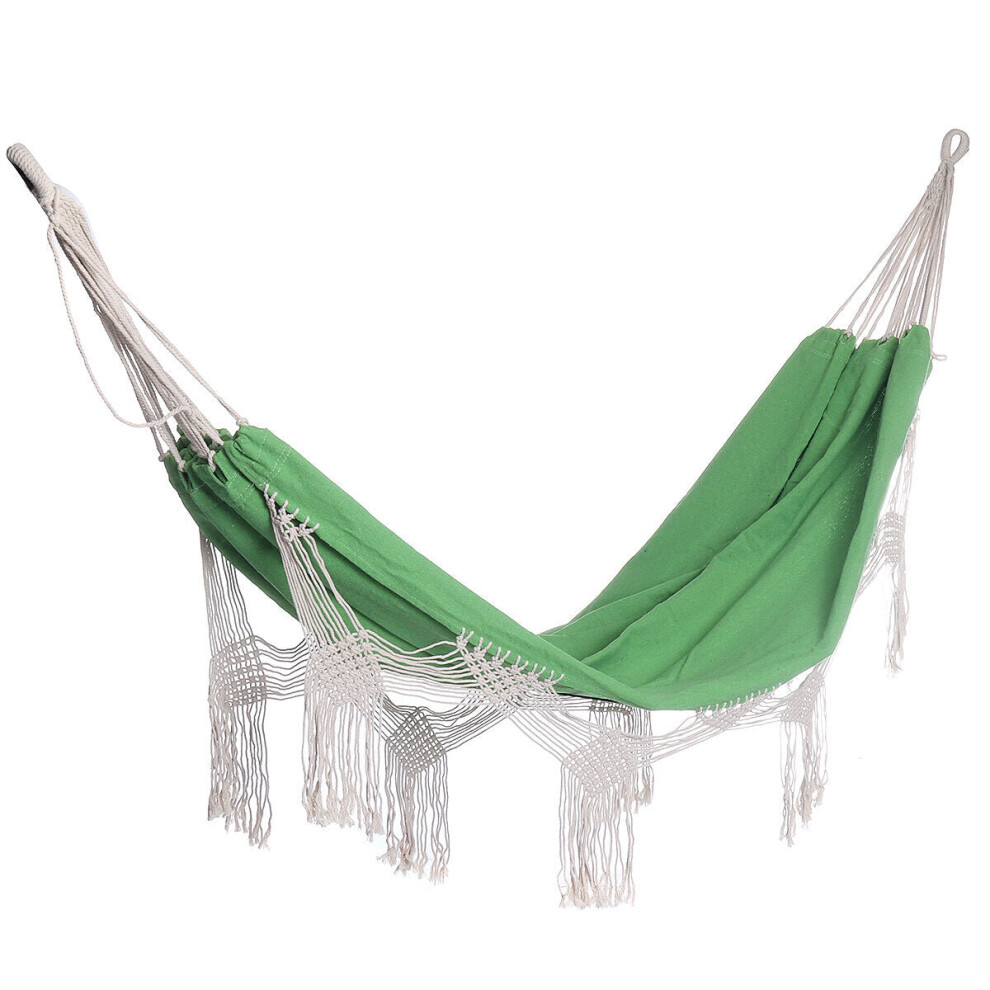 (Green) Double Hammock 2 Person Extra Large Canvas Cotton Hammock for Patio Garden Backyard Lounging Outdoor and Indoor-image-OPC-P956RTZ-NEW