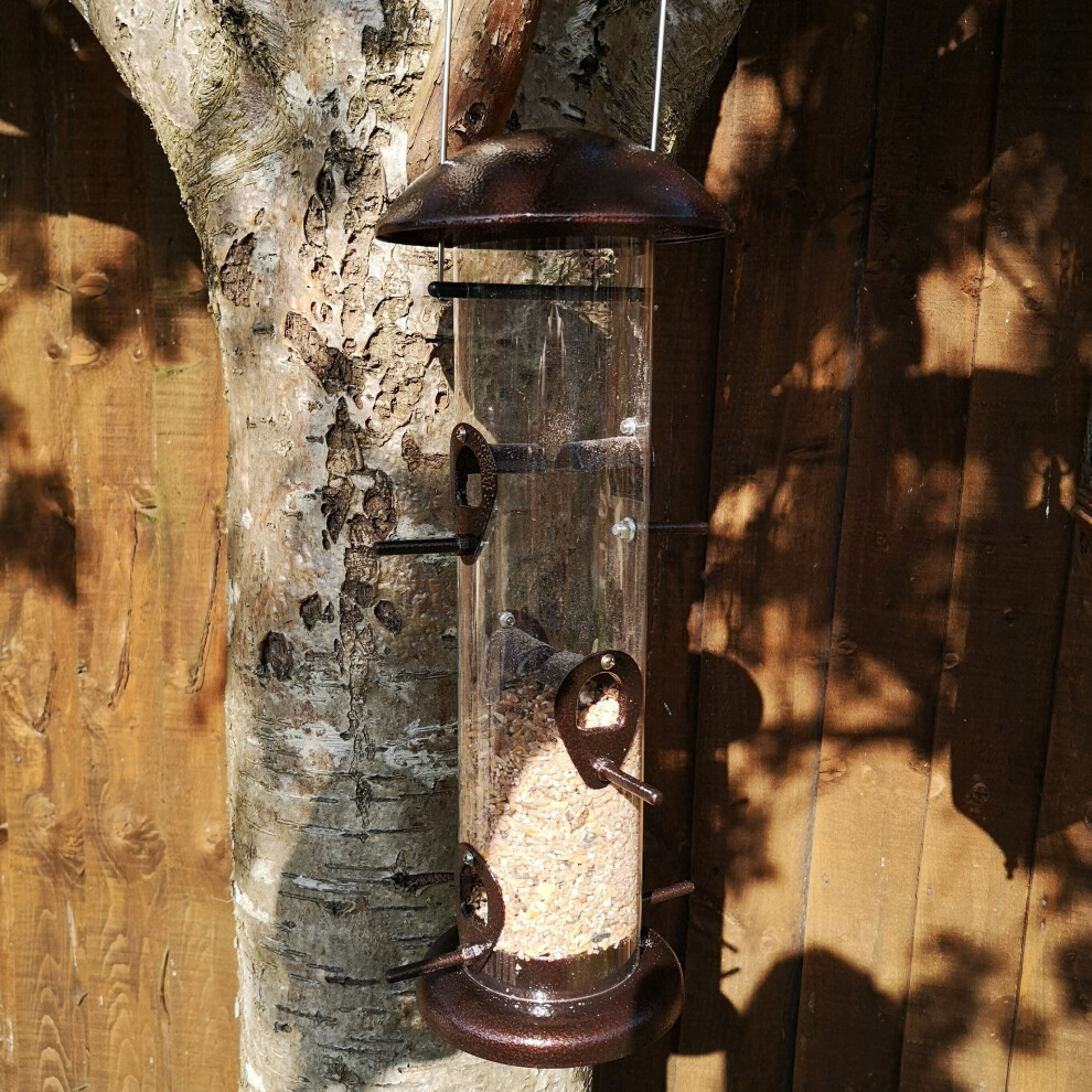 Tom Chambers Giant Heavy Duty Flick Top 6 Port Garden Wild Bird Hanging Copper Effect Metal Seed Feeder