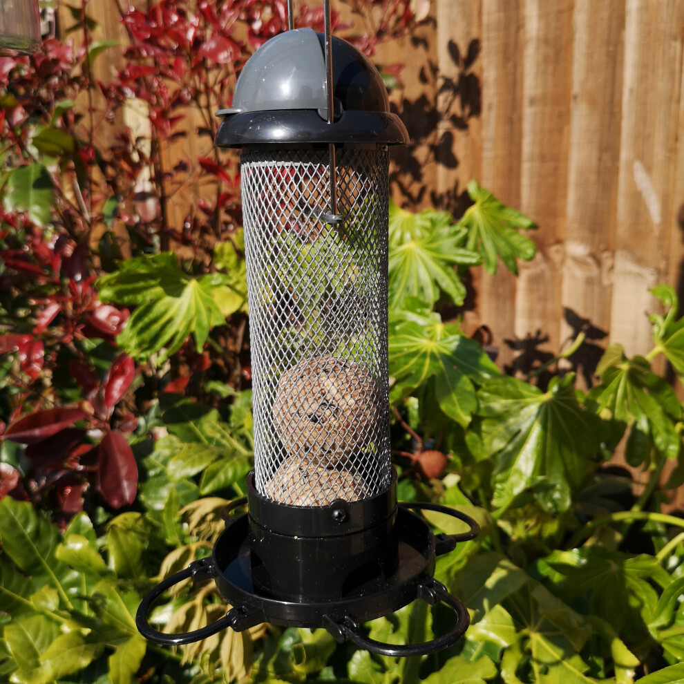 Tom Chambers Roll Top Garden Wild Bird Hanging Grey and Black Plastic Sunflower Heart Seed Feeder