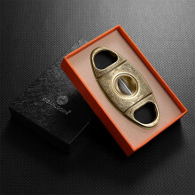3 Colors Cigar Cutter Beautiful Carved With Leather Case Gift Box Stainless Steel Metal Classic