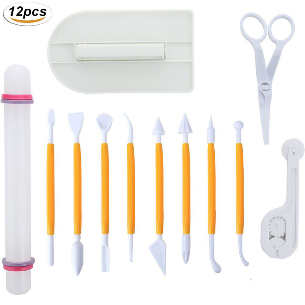12pcs/pack Fondant Cake Decorating Tool Sugar craft Gum Paste Icing Smoother Rolling Pin Trimme