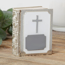 SILVER PLATED BIBLE TRINKET BOX WITH ENGRAVING PLATE