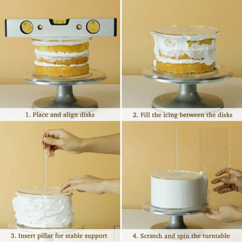 Acrylic Round Cake Disk Set - Cake Discs Circle Base Boards with Center Hole - 2 Comb Scrapers 2
