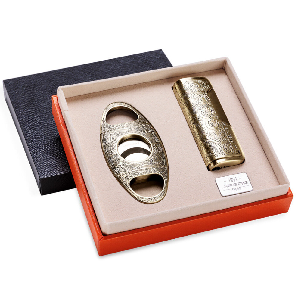 Luxury Cigar Lighter Cigar Cutter Set Straight Strong Fire Windproof Lighters Metal Stainless S