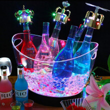 8L Transparent LED Luminous Ice Cube Storage Buckets Barrel Shaped Bar Beer Bottle Cooler Conta