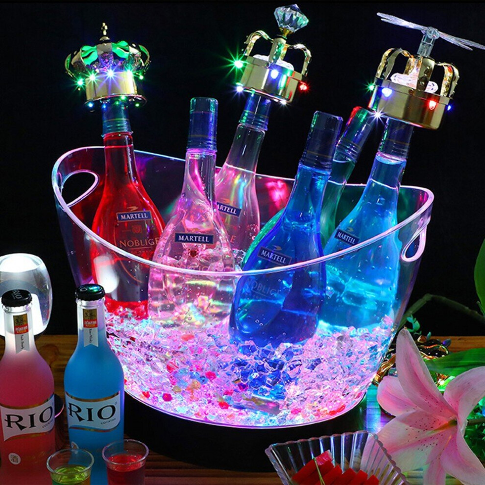 8L Transparent LED Luminous Ice Cube Storage Buckets Barrel Shaped Bar Beer Bottle Cooler Conta