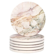6 Pack Marble Pattern Coasters Round Absorbent Stone Coaster Set with Ceramic Stone and Cork Ba