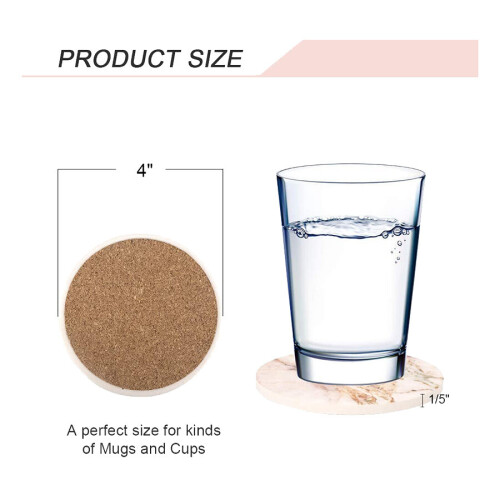 6 Pack Marble Pattern Coasters Round Absorbent Stone Coaster Set with Ceramic Stone and Cork Ba 1