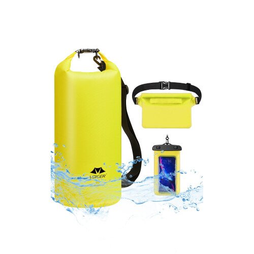 VBIGER 20L Waterproof Dry Bag with Phone Pouch & Bum Bag (Yellow) IPX6 - 3-in-1 Canoeing Gear, 70D Nylon, 40463-1