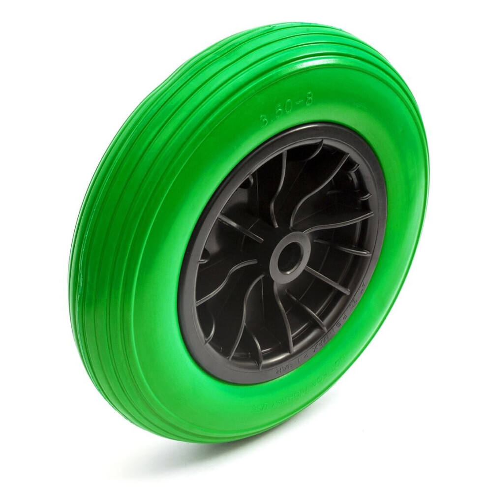 14 Inch 3.50-8 PU Puncture Proof Solid Tyre & Wheel 14'' PU Wheelbarrow Green