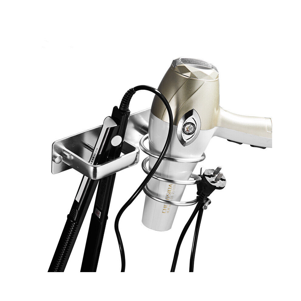 Wall-Mounted Hair Dryer Holder & Straightener Stand, Aluminum Alloy, Single-Tier Bathroom Shelf, CE Certified