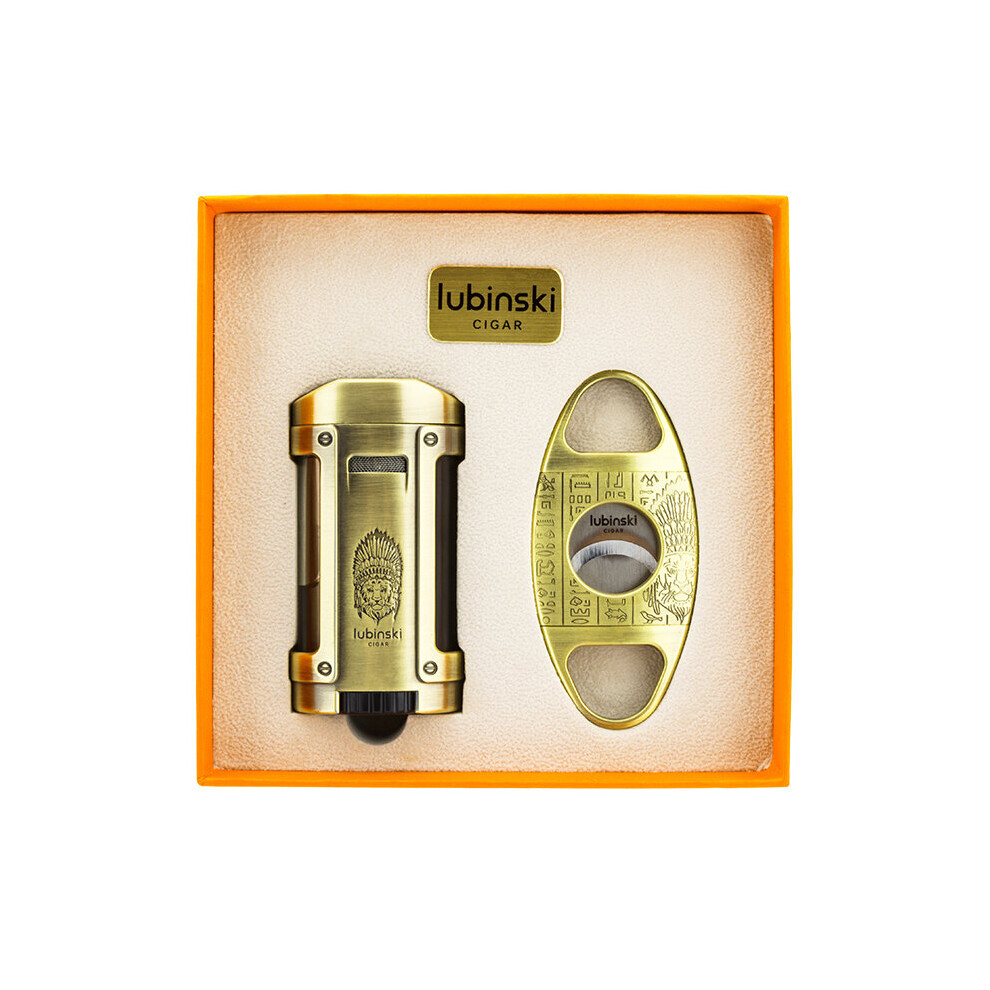 LUBINSKI Cigar Tool Set Four Straight Multifunctional Lighter with Top Stand Cutter Scissors Re